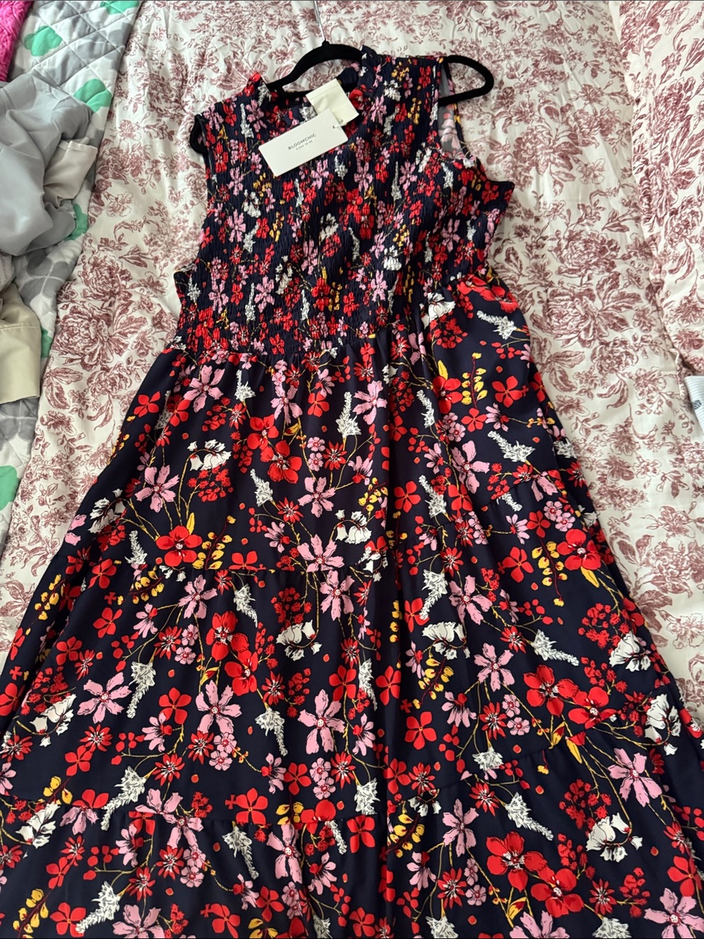 Girls Floral Navy Smocked Maxi Dress - Unbranded